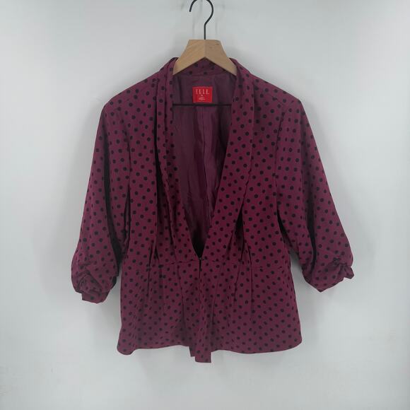 Y2K Elle Women’s Size XL Burgundy Black Polka Dot Blazer Jacket Retro Statement - Picture 2 of 9